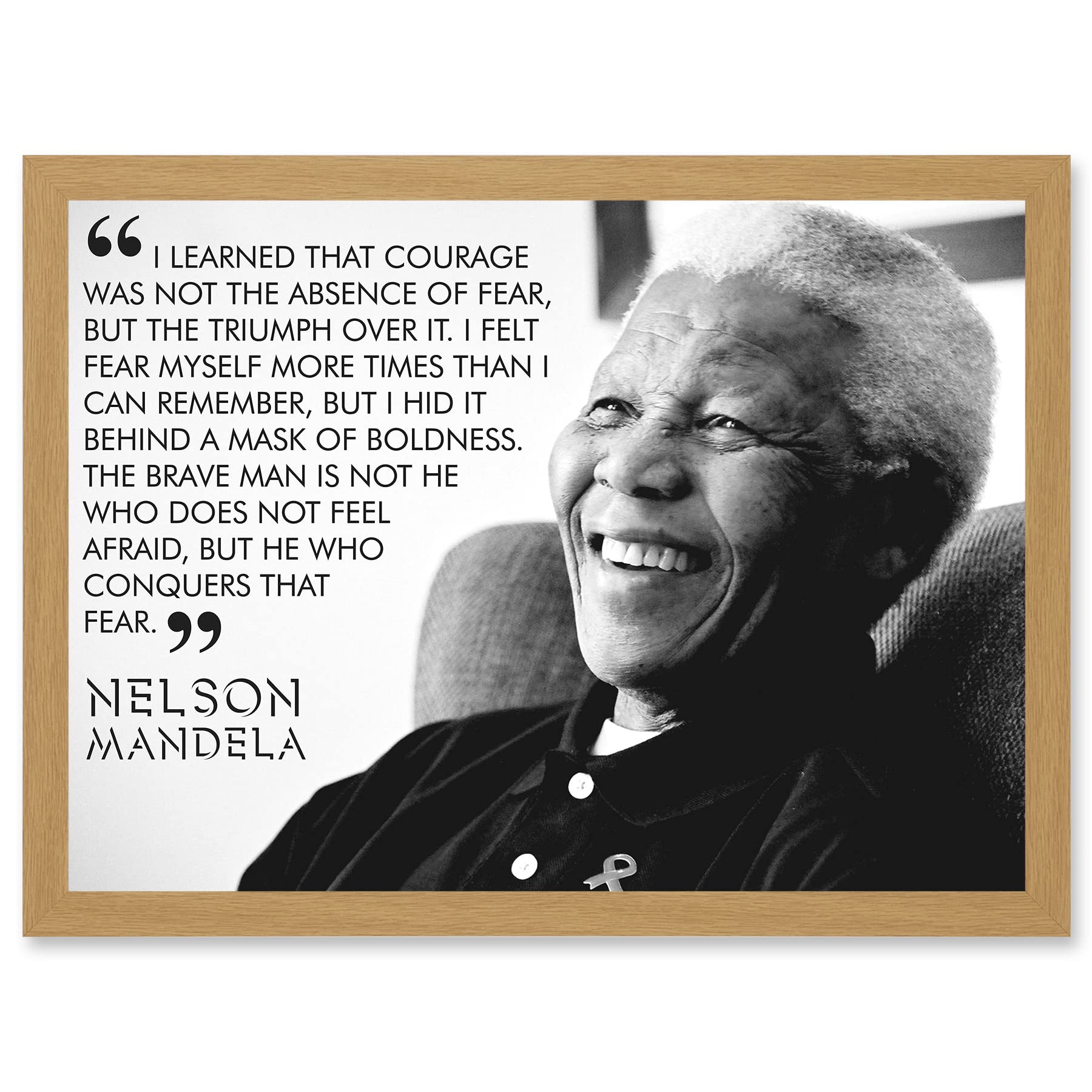 Artery8 Nelson Mandela Quote I Learned That Courage Typography A4 Artwork Framed Wall Art Print