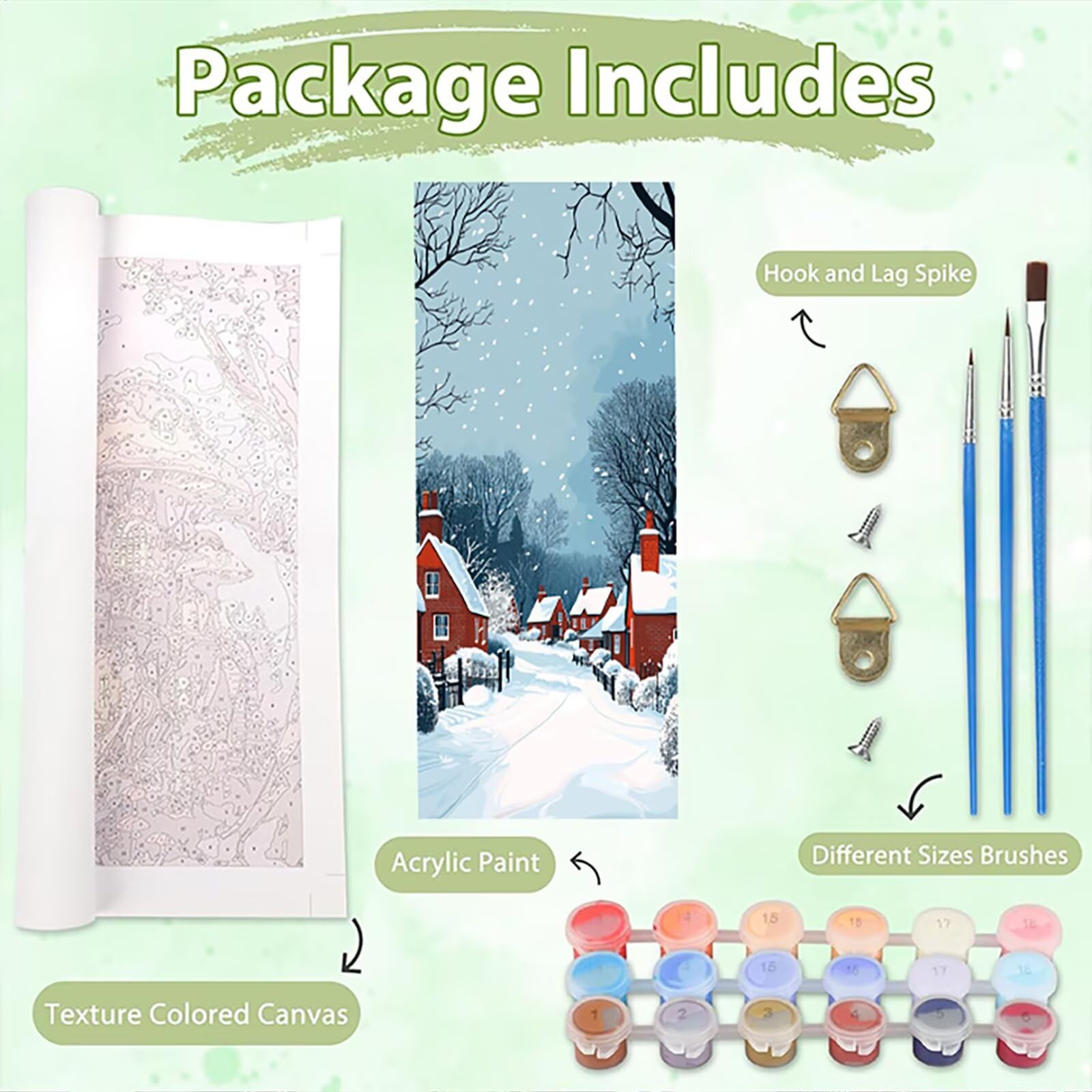 Malen Nach Zahlen 50x150cm Leinwand Winter Malen Nach Zahlen Erwachsene mit Ohne Rahmen, DIY Kreativ Set für Erwachsene mit Pinseln und Acrylfarbe, Zimmer Deko Kleine Stadt Landschaft Geschenk, P0M815