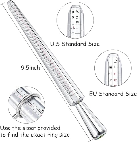 Miniatura 3 de NuLink - Herramienta de medición de anillo, mandril de anillo de aluminio de doble medición, anillos de metal, kit de herramientas ajustador para