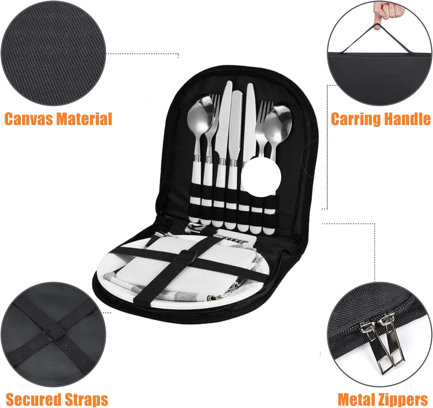 LATERN 12Pcs Portable Camping Cutlery Set, Stainless Steel Camping Tableware Organizer, Food Grade Picnic Cutlery for 2 Person Outdoor Hiking Picnic Use