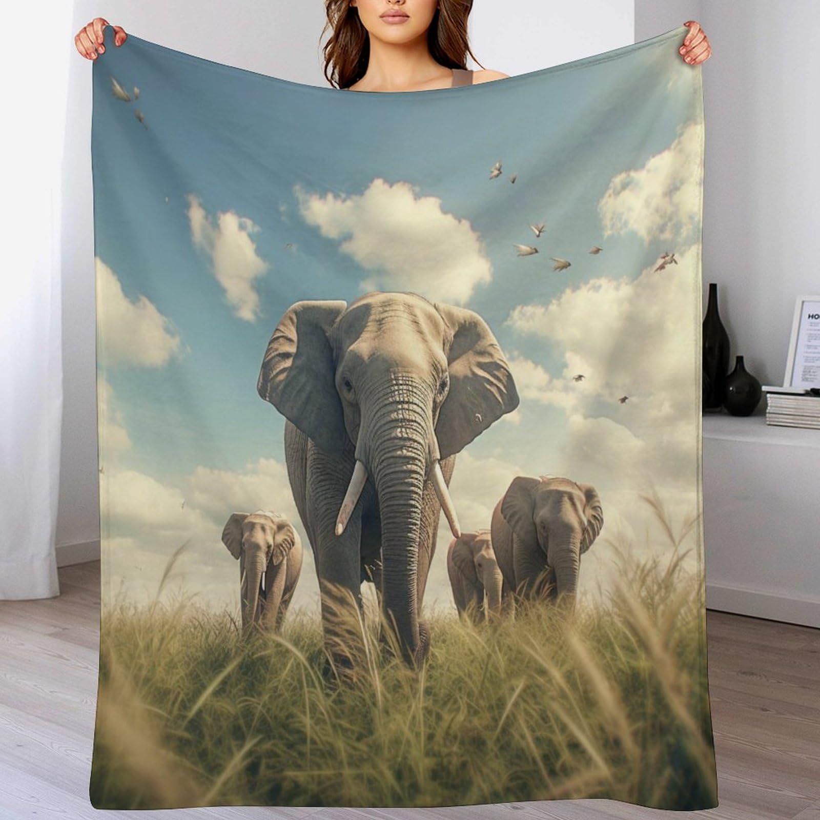 Manta de franela suave con elefantes de 150x200 cm perfecta para regalar