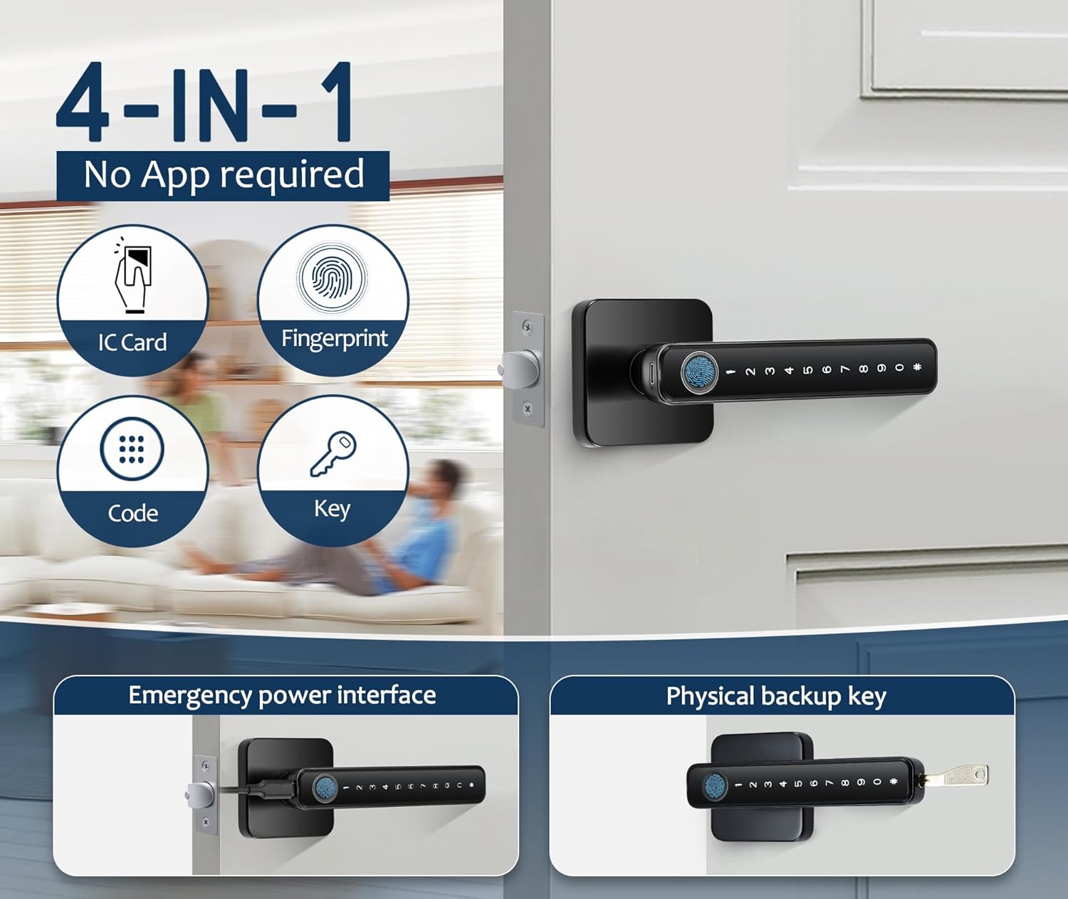 4-in-1 Smart Fingerprint Door Knob Lock - No App Required, Door Locks for Bedrooms & Offices, Finger Print Door Knobs with Keypad & Code F199