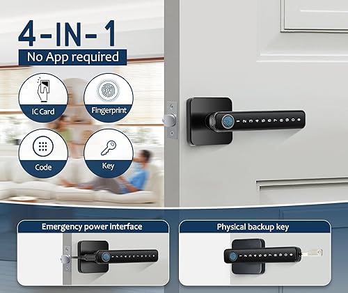 Miniatura 2 de Cerradura Inteligente de Perilla de Puerta con Huella Dactilar 4 en 1 - No Requiere Aplicación, Cerraduras de Puerta para Dormitorios y Oficinas,