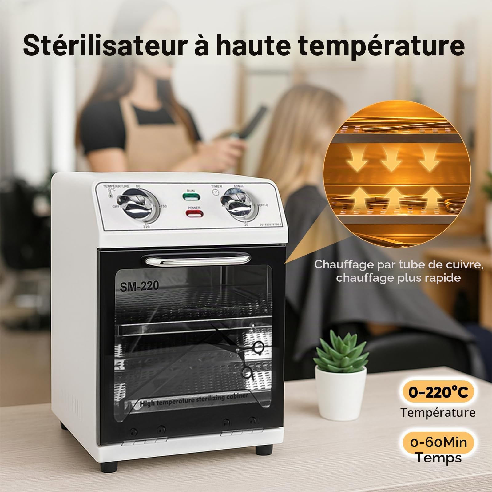 Stérilisateur haute température,sterilisateur materiel onglerie de grande capacité,autoclave stérilisation avec contrôle de la température et minuterie,adapté aux outils coiffure,manucure outils,SPA
