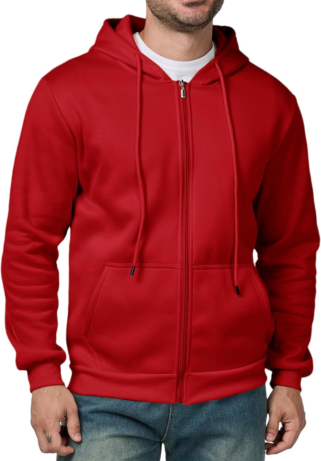 Men's Full Zip Hoodie Casual Long Sleeve Hooded Sweatshirt Fleece Drawstring Zip Up Jacket with Pockets
