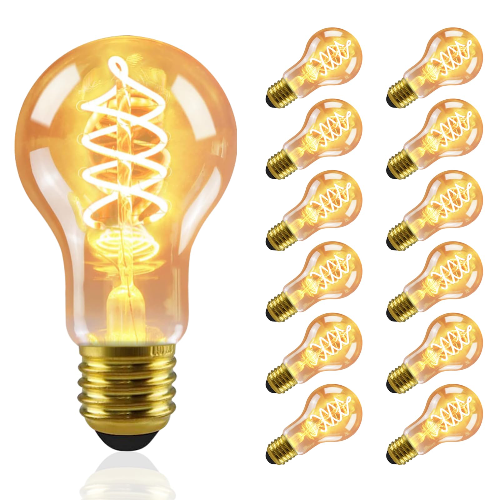 12er LED Lampe E27 Warmweiss Glühbirne: A60 Leuchtmittel Filament Warmweiß 2200K 4W Edison Retro Glühlampe Dekorative Birne Antike Energiesparlampe Nostalgie Bulb für Restaurant Haus Café