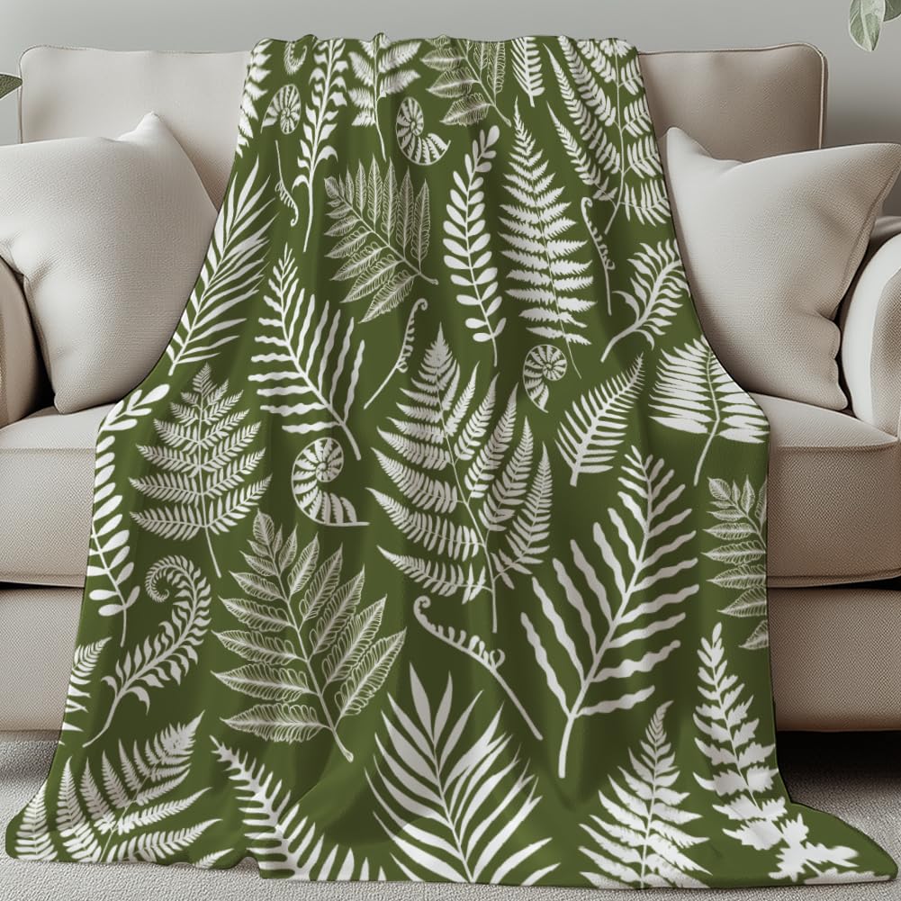 Couverture Polaire en Flanelle Verte Fougère 130x150cm Jeté de Lit Douce Chaude Voyage