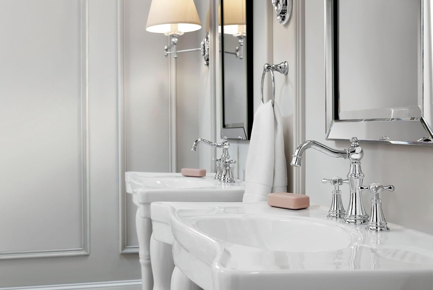 Moen Weymouth Brushed Nickel Two-Handle Widespread Cross Handle Bathroom Faucet Trim Kit, Valve Included, TVS42114BN
