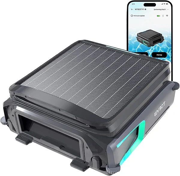 WYBOT F1 Solar Pool Skimmer Robot Cleaner with APP Support, Manually Control Cleaning Paths, Two Cleaning Modes, Edge Cleaning, 7L Large Debris Basket, Ideal for All Swimming Pool Types(No Charger)