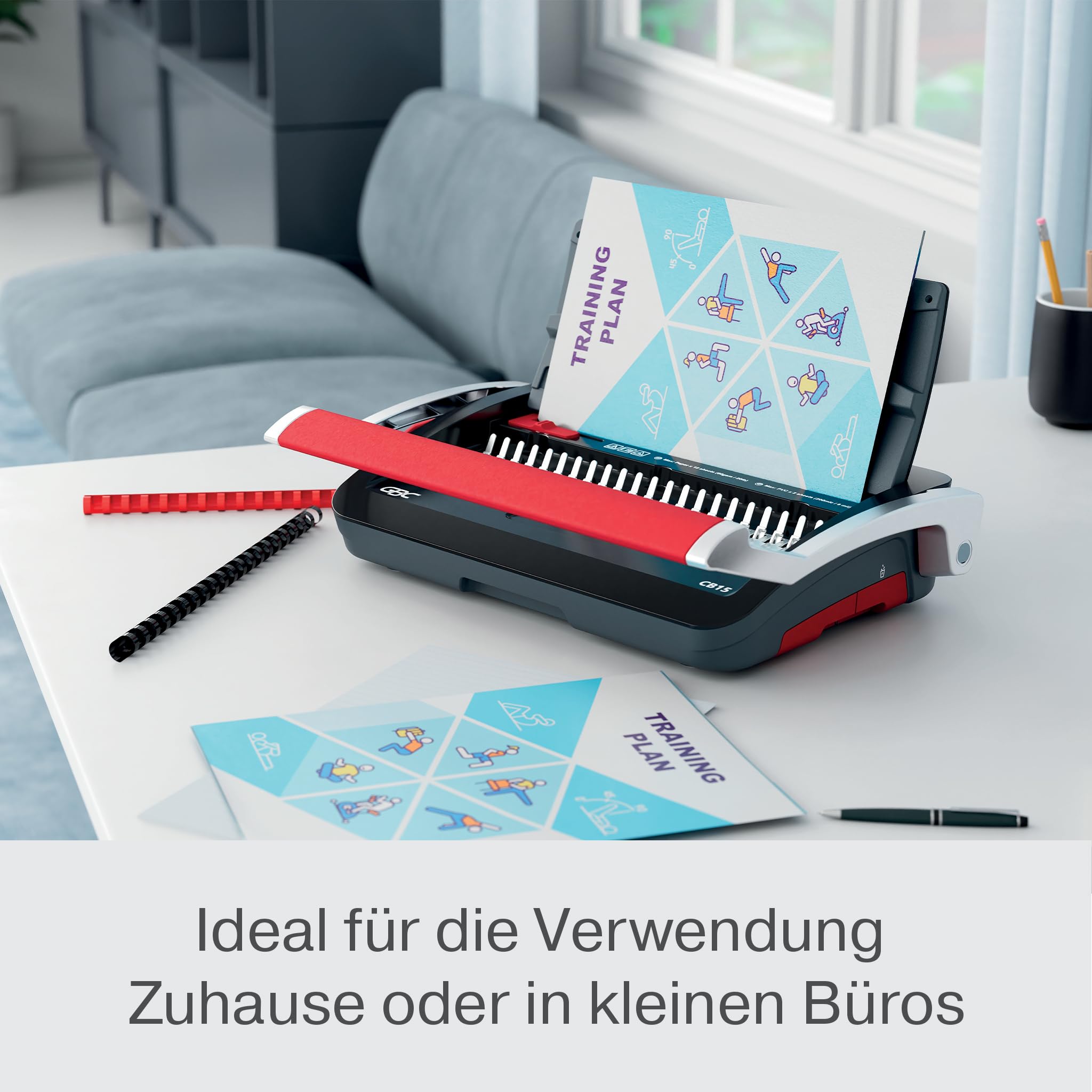 GBC CombBind CB15 Manuelles Bindegerät - Bindet 165 A5/A4 Blätter, kompaktes und leichtes Design, stanzt 15 Blätter, Schwarz/Silber, 4410061