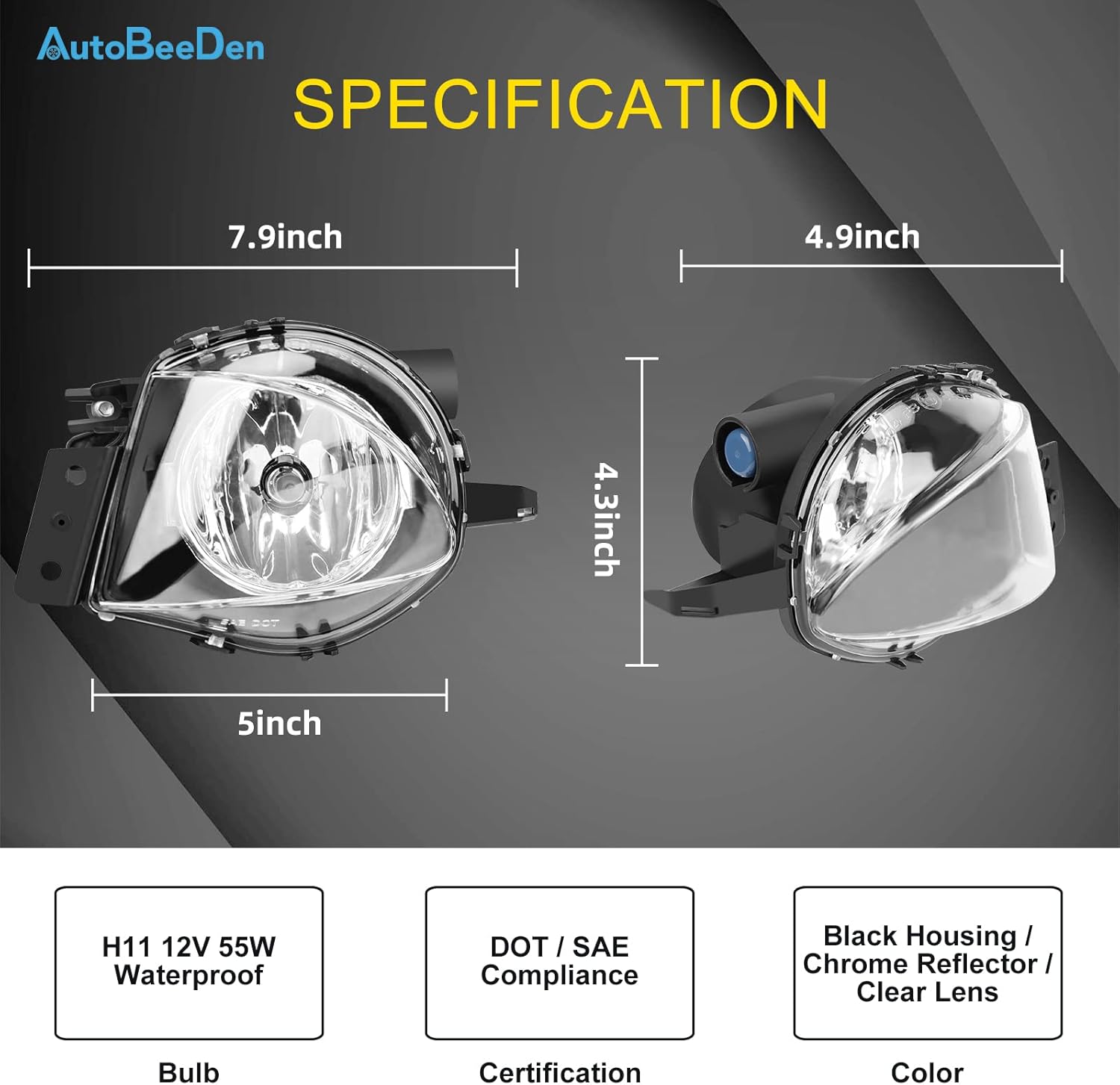 Fog Lights Lamps for BMW 3 Series (323i 325i 325xi 328i xdrive 330xi 335d 335i 328xi 335xi 330i Sedan E90 / Wagon E91), (w/o Sport Package) 2006 2007 2008 2009, 1 Pair (Clear)