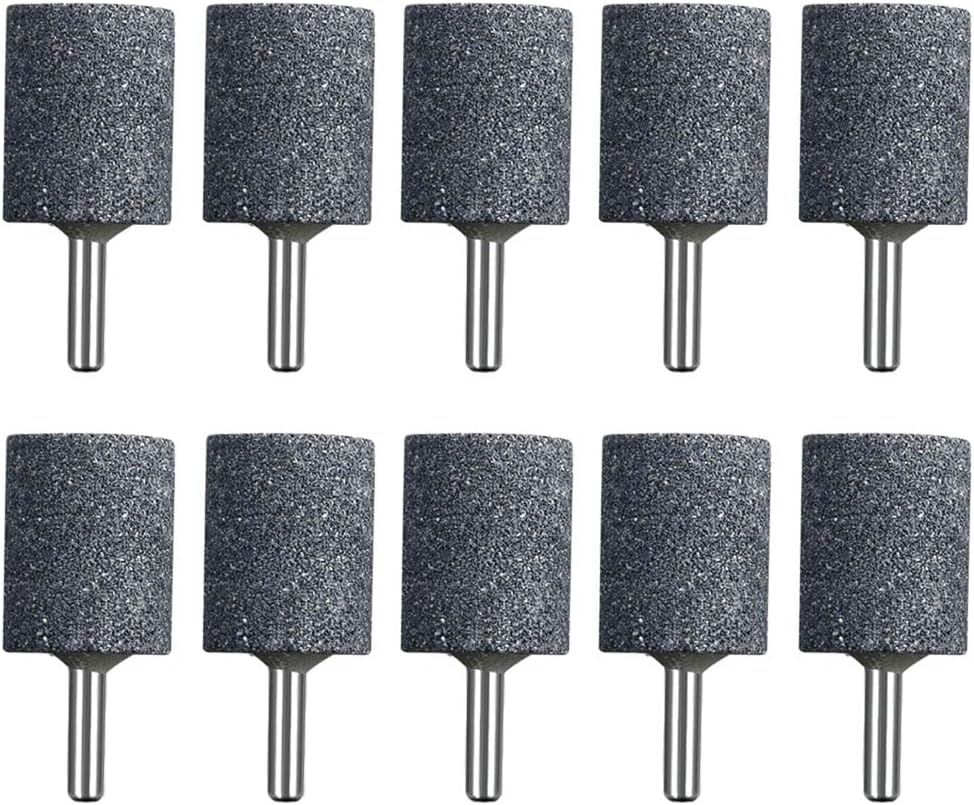 80 Grit Abrasive Mounted Stone Point Cylindrical Grinding Wheels Head with 1/4" (6mm) Mandrel for Engraving Rotary Tools, 25mm Dia, 10 Pcs
