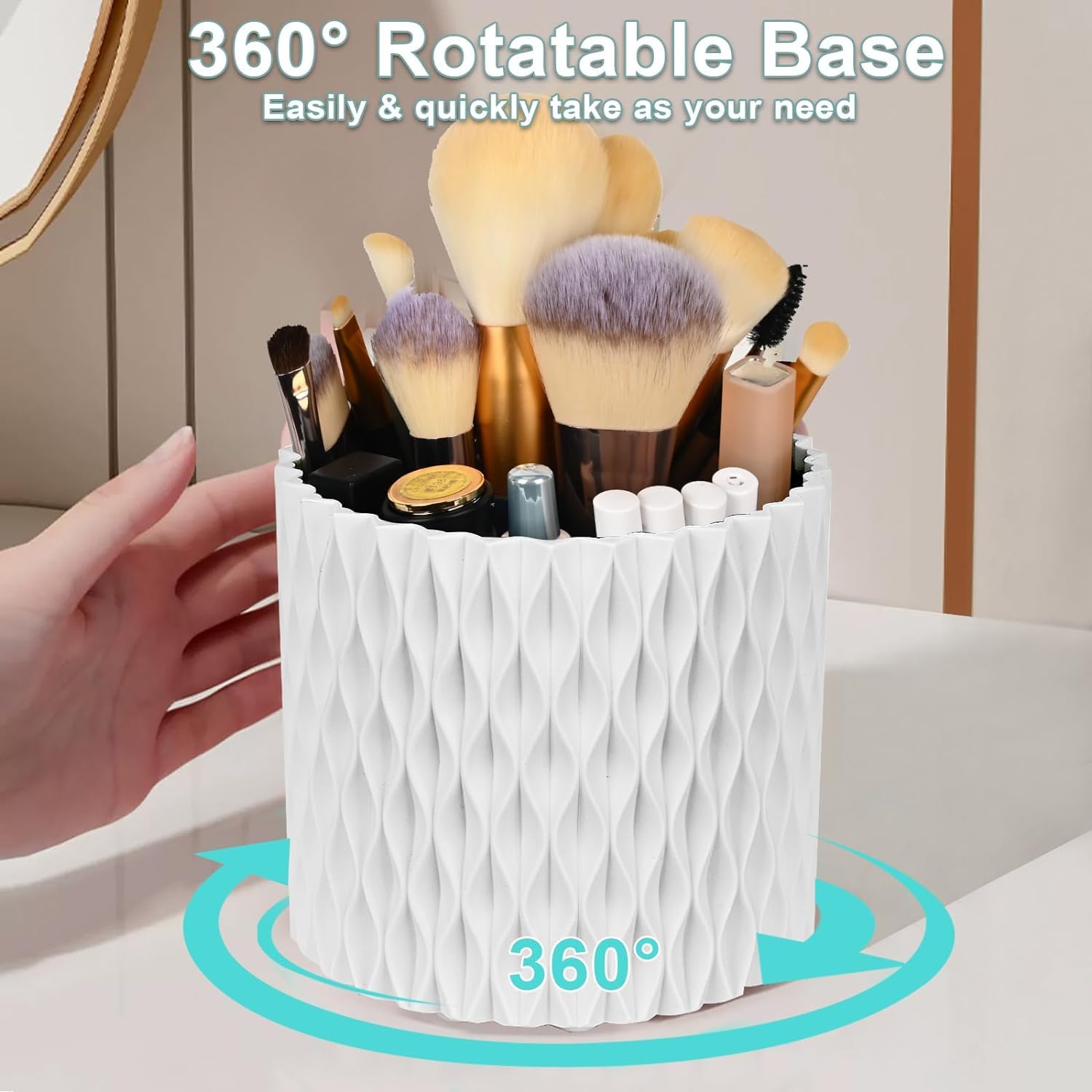 INOVERA (LABEL) 5 Slot Makeup Brush Organizer - 360° Rotating Cosmetic Brushes Storage Case Holder for Women, Girls (White) 1