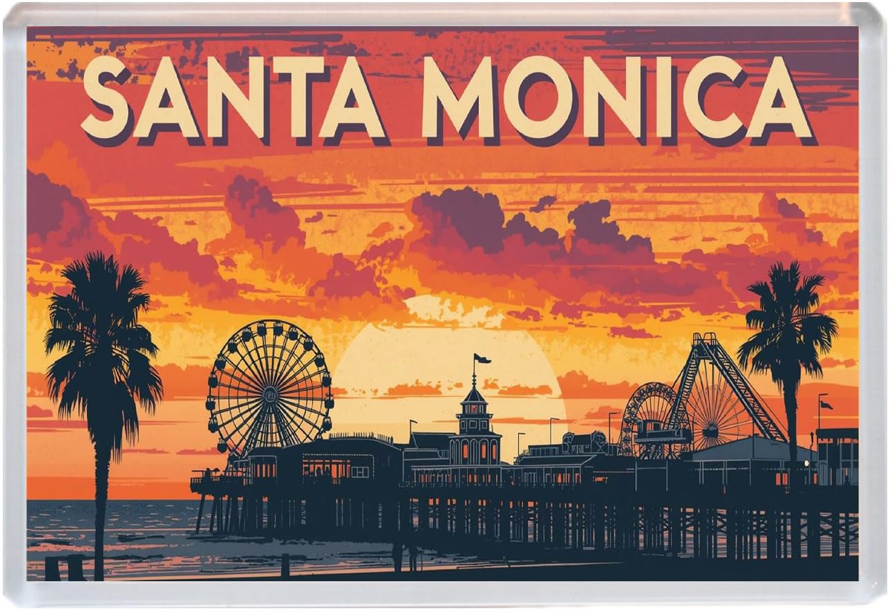 Baked Bean Store Multicolor Santa Monica - California - Jumbo Artistic Fridge Magnet 96 X 67Mm Bbsfhm3190