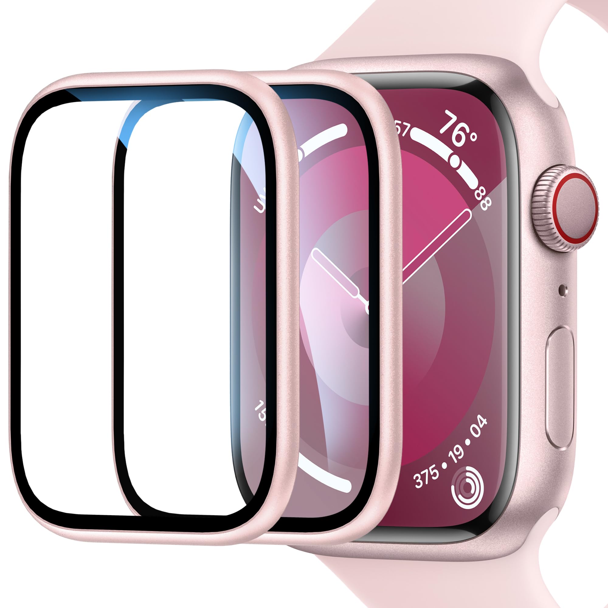 EWUONU [2 Pack for Apple Watch Screen Protector 45mm Series 9 8 7, Titanium Alloy Bumper + Tempered Glass, Full Coverage Waterproof Non-Bubble