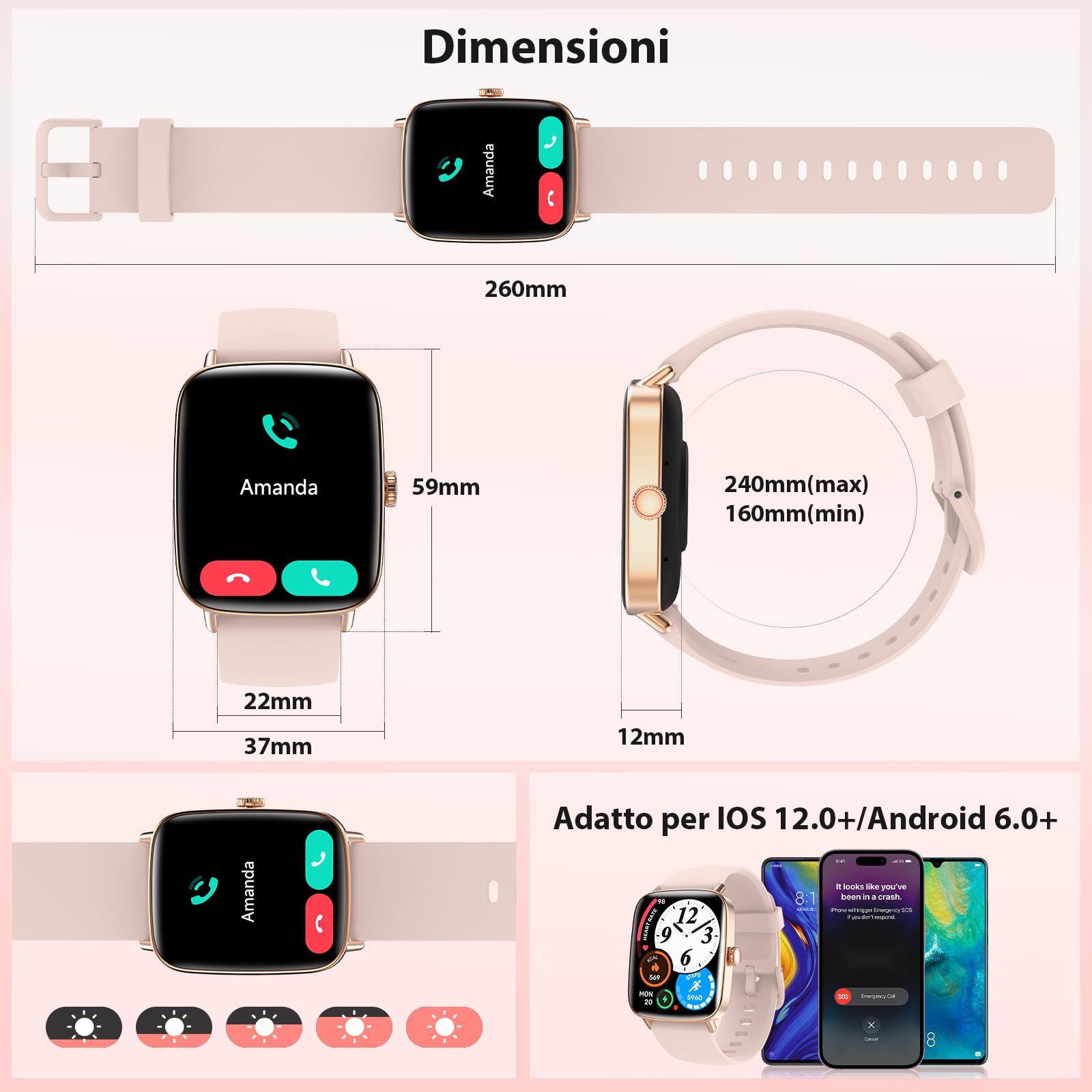 Smartwatch Donna, 1.85" Orologio Smartwatch con Chiamate e Notifiche WhatsApp, Fitness Tracker con Contapassi Sonno SpO2 Cardiofrequenzimetro, 110 Sportive, IP68 Smart Watch per Android iOS Rosa