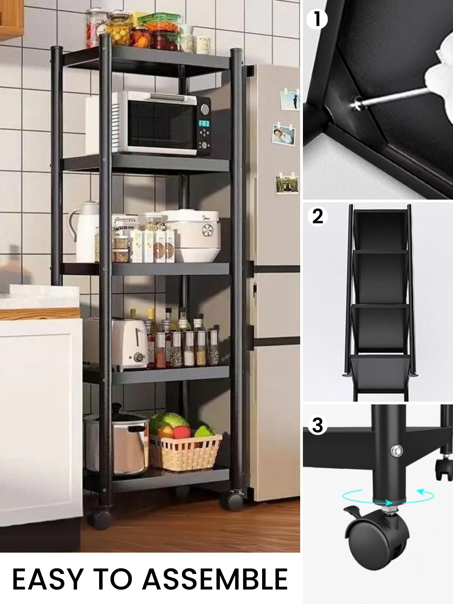 MAGIC SELECT Estantería para Almacenaje, Repisa Modular Multiusos, Estante con Ruedas, Estantería de Pie, Mueble para Cocina, Baño, Habitación, Salón con 4 Baldas de Almacenamiento. (120x40x27cm)