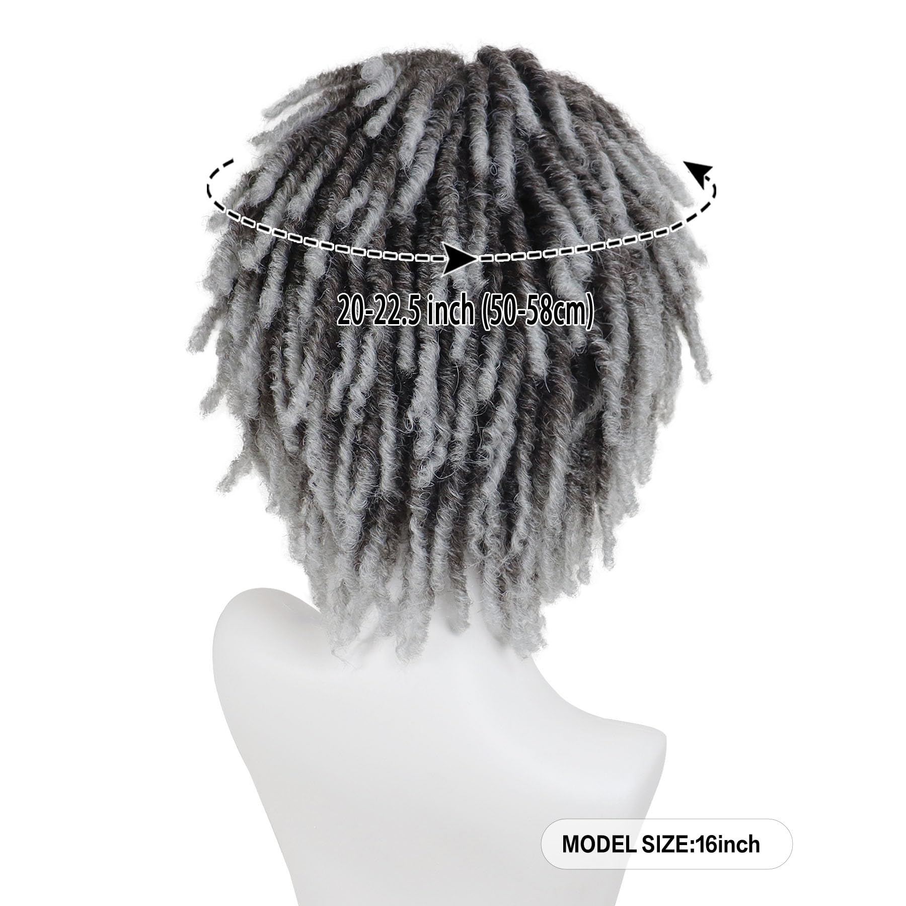 GNIMEGIL Krótka Peruka Dreadlock mężczyzna ombré-szara realistyczny Twist Rasta Cosplay kostium impreza