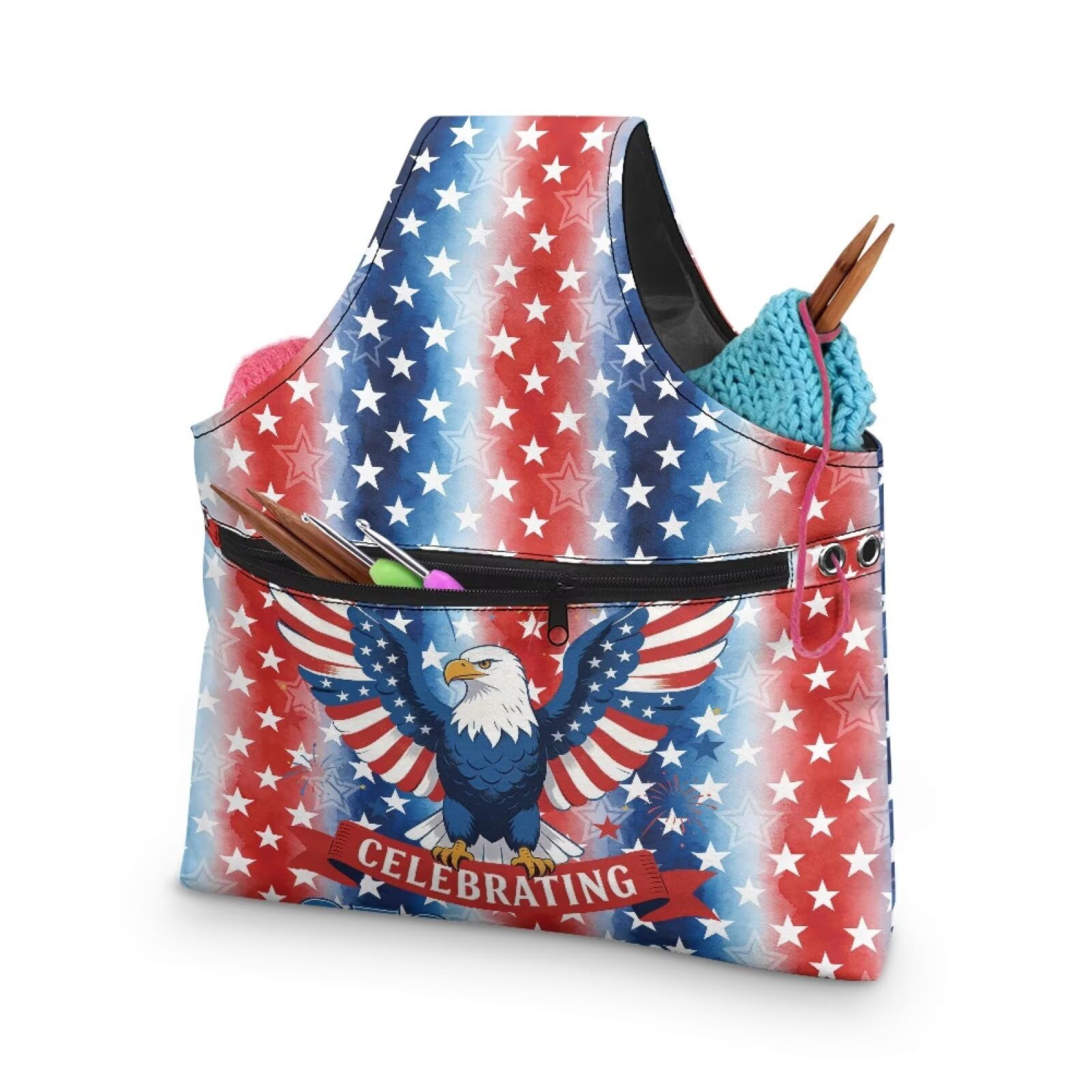 ZUXONGSY Patriotic Eagle Yarn Bag America250 Knitting Tote Bag Cookies Yarn Tote Yarn Organizers and Storage for Women Knitting Yarn Storage Bag Organizer