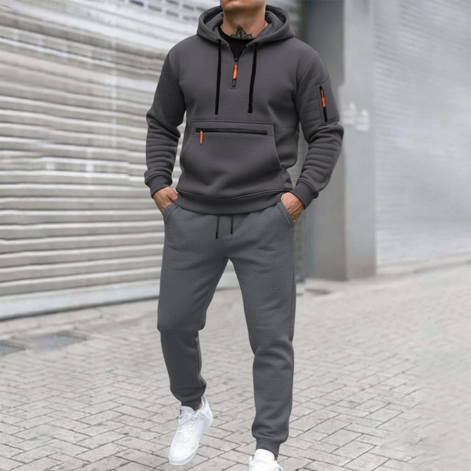 Generico Tuta Uomo Completa Invernale Tute da Ginnastica da Uomo Tuta Completo con Cappuccio Felpata Felpa Sportiva e Pantaloni Completo Elegante Casual Classic Invernale Casa