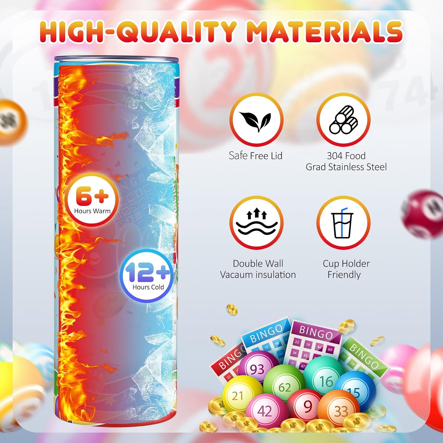 Geiserailie 2 Pack Bingo Tumbler Cups 20 oz Game Gifts Stainless Steel Tumbler with Lids Prizes for Seniors Mom Grandma Dad (Classic) image 3