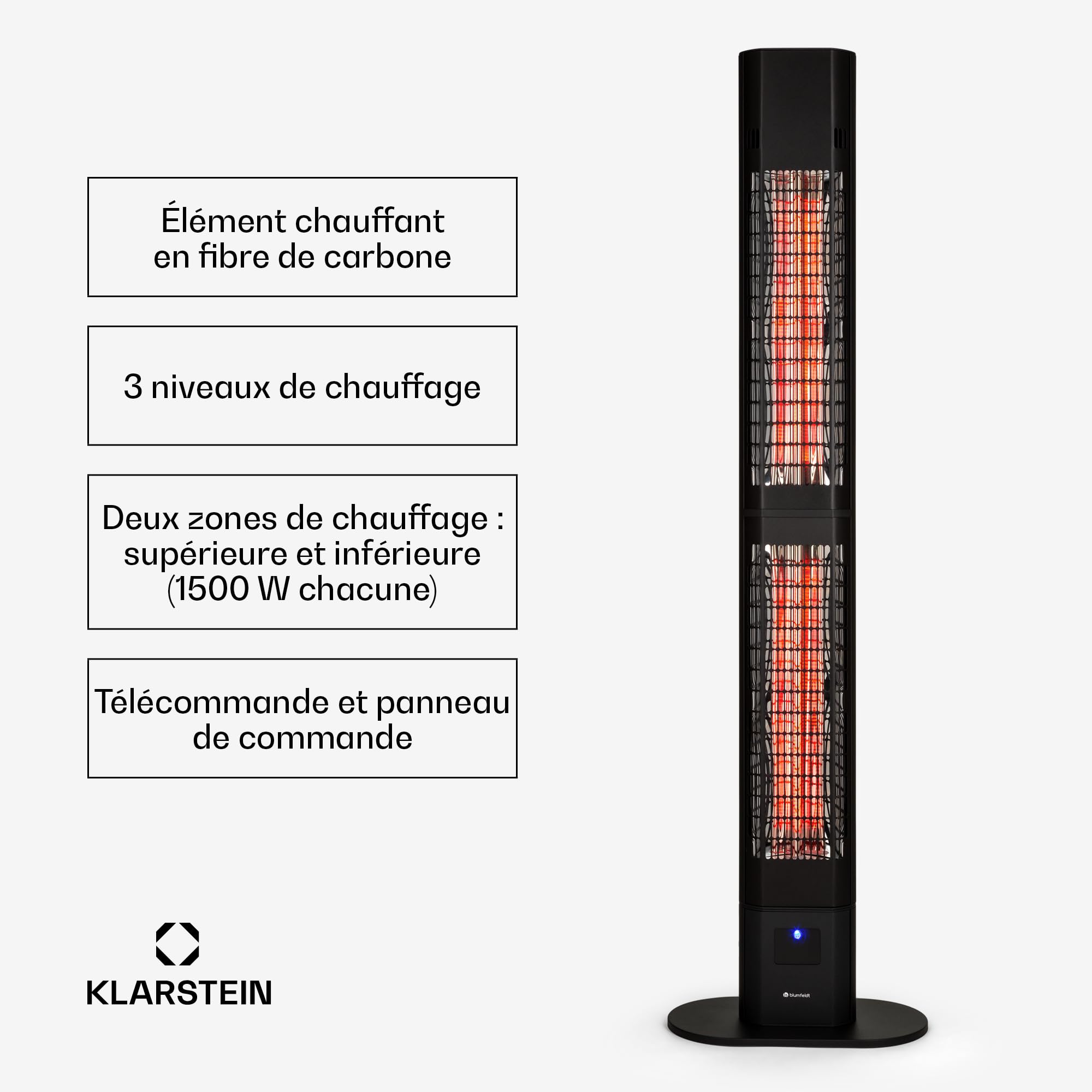 blumfeldt klarstein Heat Guru, radiateur Infrarouge de terrasse, Chauffage Infrarouge, IP54 Outdoor, Appareil sur Pied avec télécommande, radiateur Infrarouge 3000 W
