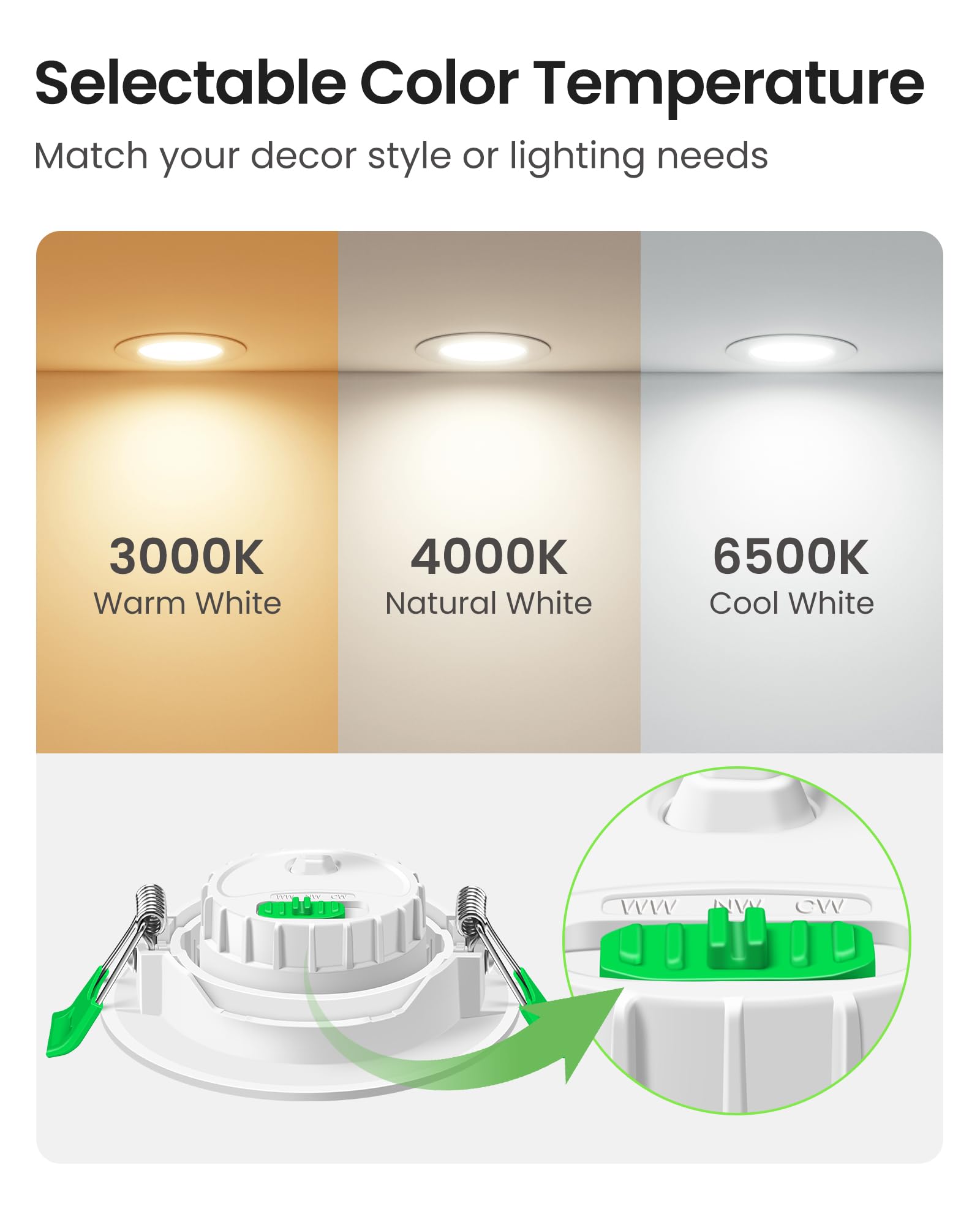 ALUSSO Downlight LED Techo Empotrable Extraplano Redondo 6W 75-78 mm, Focos LED Inclinables Blanco Cálido, 3000K 4000K 6500K Focos LED Regulables Para Cocina Baño Sala de Estar Paquete de 6 Blancos