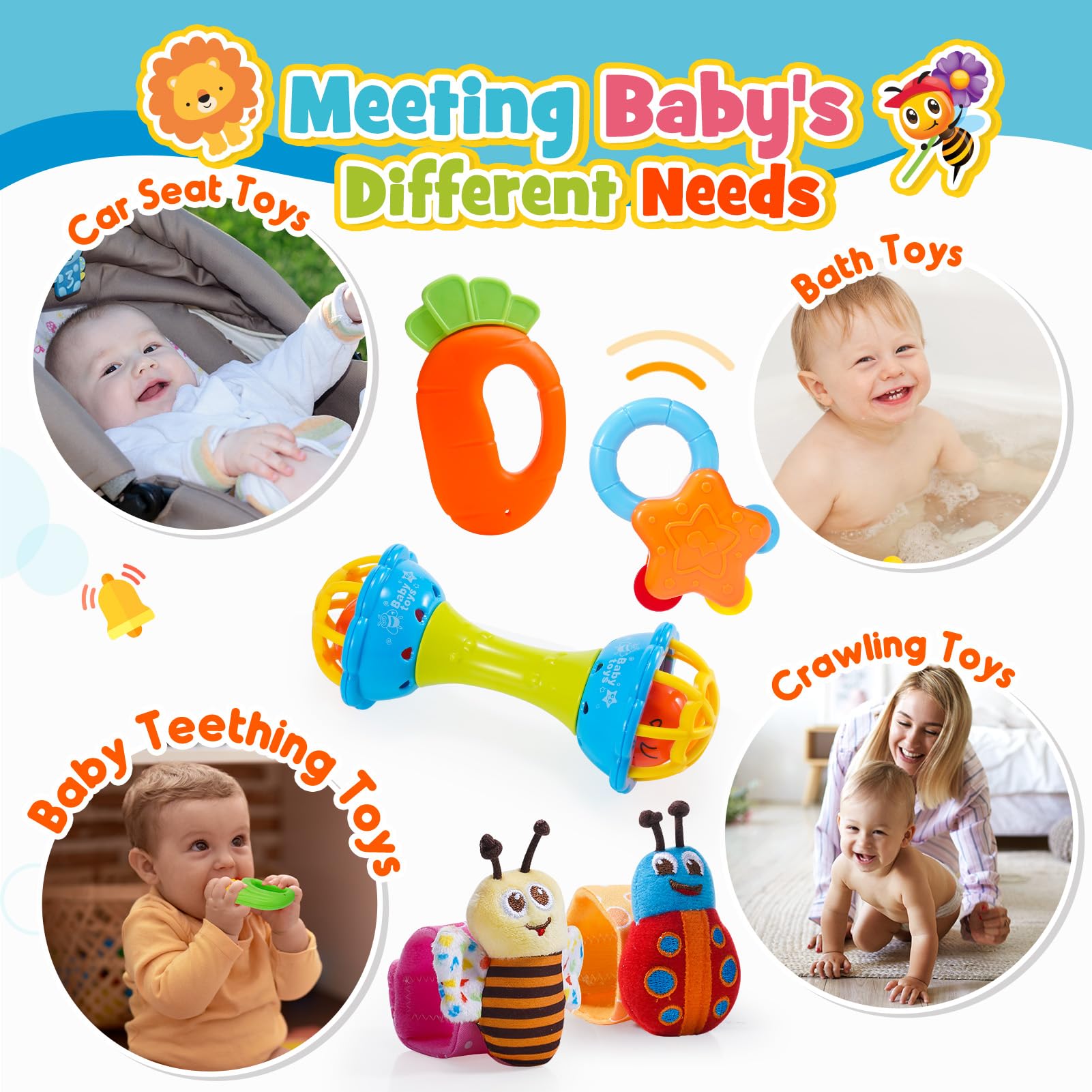 Wootoyz Jouet Bebe 0 3 6 9 Mois, Hochet Bebe 0-12 Mois Cadeau Bebe 1 An Jeux Montessori 0-12 Mois Jeux Bebe 1 An Jouet Dentition Bébé Cadeau 0-12 Mois Fille Garçon Jeux Eveil Bebe 0-12 Mois Jouet