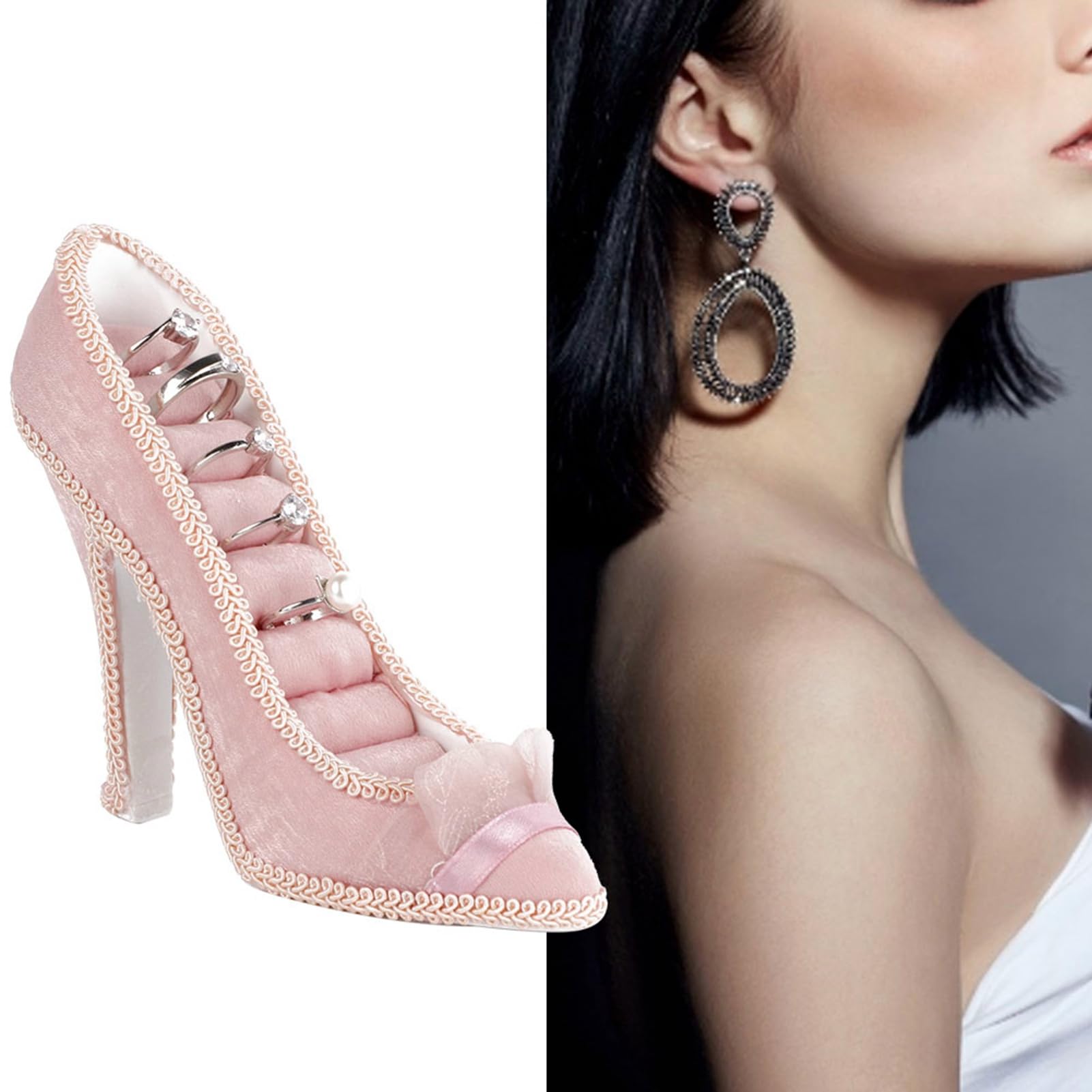 EIMSOAH Fashion Jewelry Display Stand, Jewelry Rack, Model Dress High Heeled Shoes Earring Necklace Ring Jewelry Holder Stand Display, for Girls (High Heels)