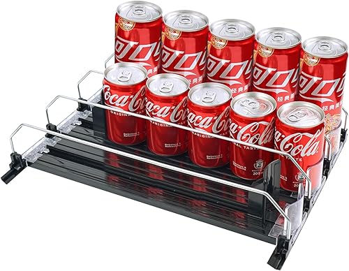BUDO Organizador de bebidas para refrigerador, dispensador de latas de soda para refrigerador, dispensador de bebidas autoempujado ajustable de