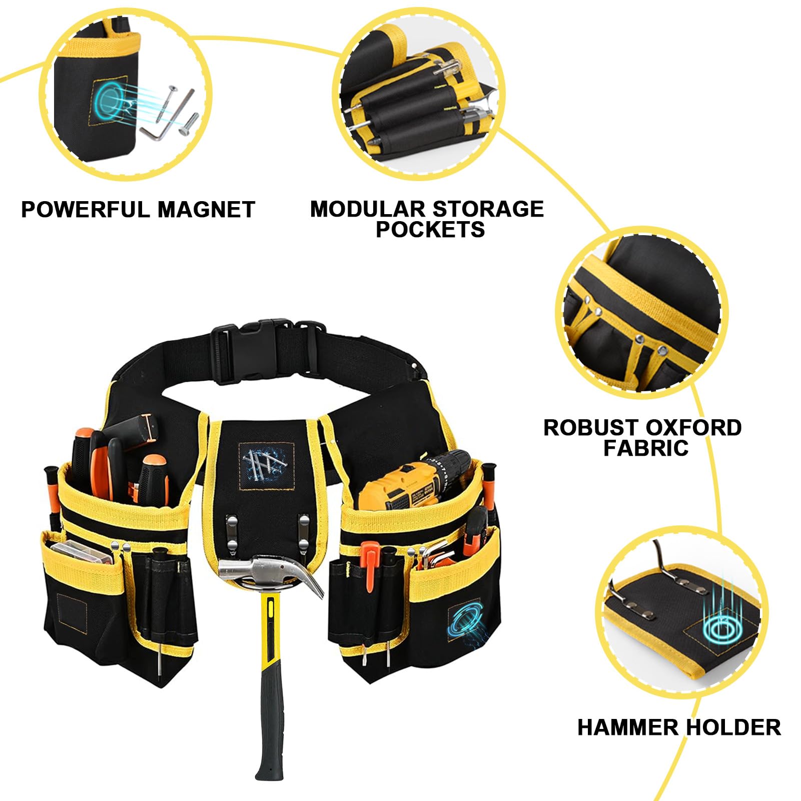 Cintura Porta Attrezzi,Porta Attrezzi da Cintura, con 26 tasche Cintura per Attrezzi da Lavoro,Cintura Elettricista per uomo,staccabile e regolabile per elettricisti,falegnami