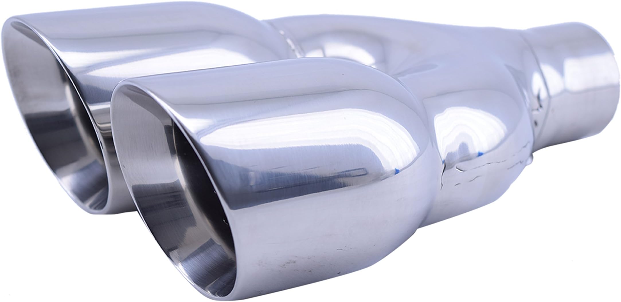 Polished Stainless Steel Exhaust Tip - Inlet: 1.875" Outlet: 3" Style: Dual Slanted Tip - with Resonator