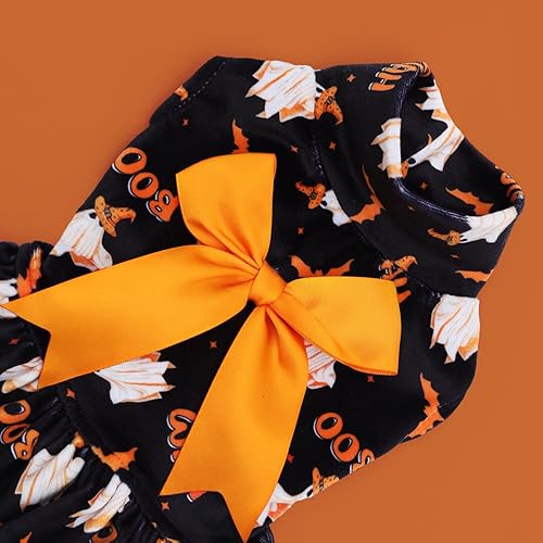 Miniatura 106 de CuteBone - Vestido de terciopelo para perro, cuello alto, falda de cachorro de búfalo rojo, traje de mascota, ropa de gato con lazo para el pelo