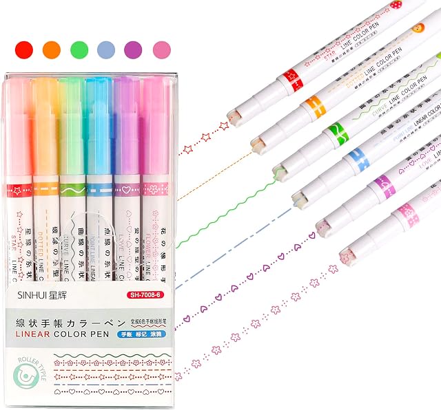 KASUP Curve Highlighter Pen Set,6 Colored Curve Pens Flownwing Flair Pens That Make Patterns,Cool Pens For Adult Teenage Kids Great For Card-decorating Coloring Books Writing Drawing Scrapbook