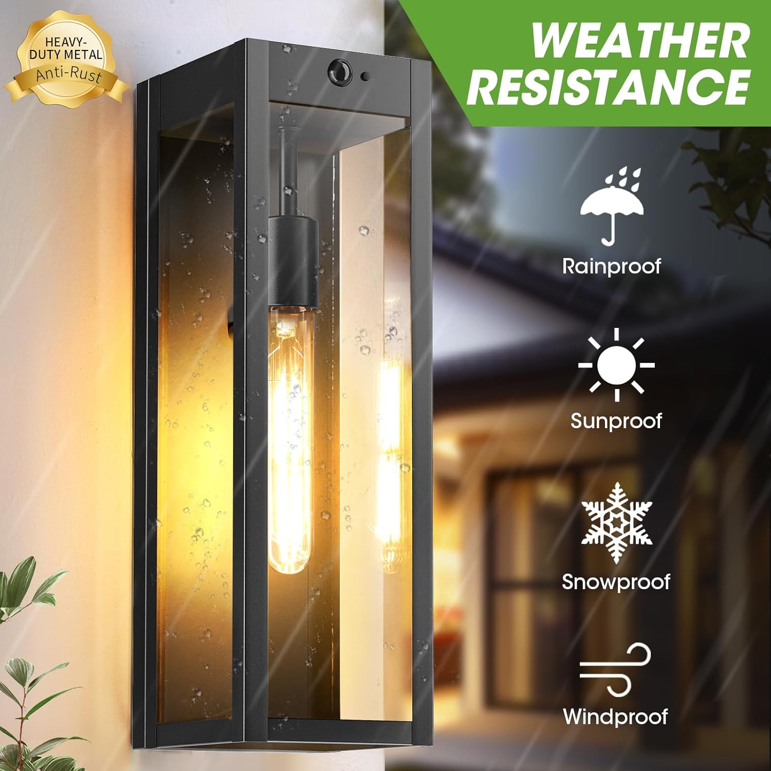 Motion Sensor Large Outdoor Wall Light Fixtures 2-Pack, Anti-Rust Dusk to Dawn Porch Lights Outdoor Wall Mount, 16" Modern Farmhouse Black Outside Exterior Lighting Sconces for Garage & House