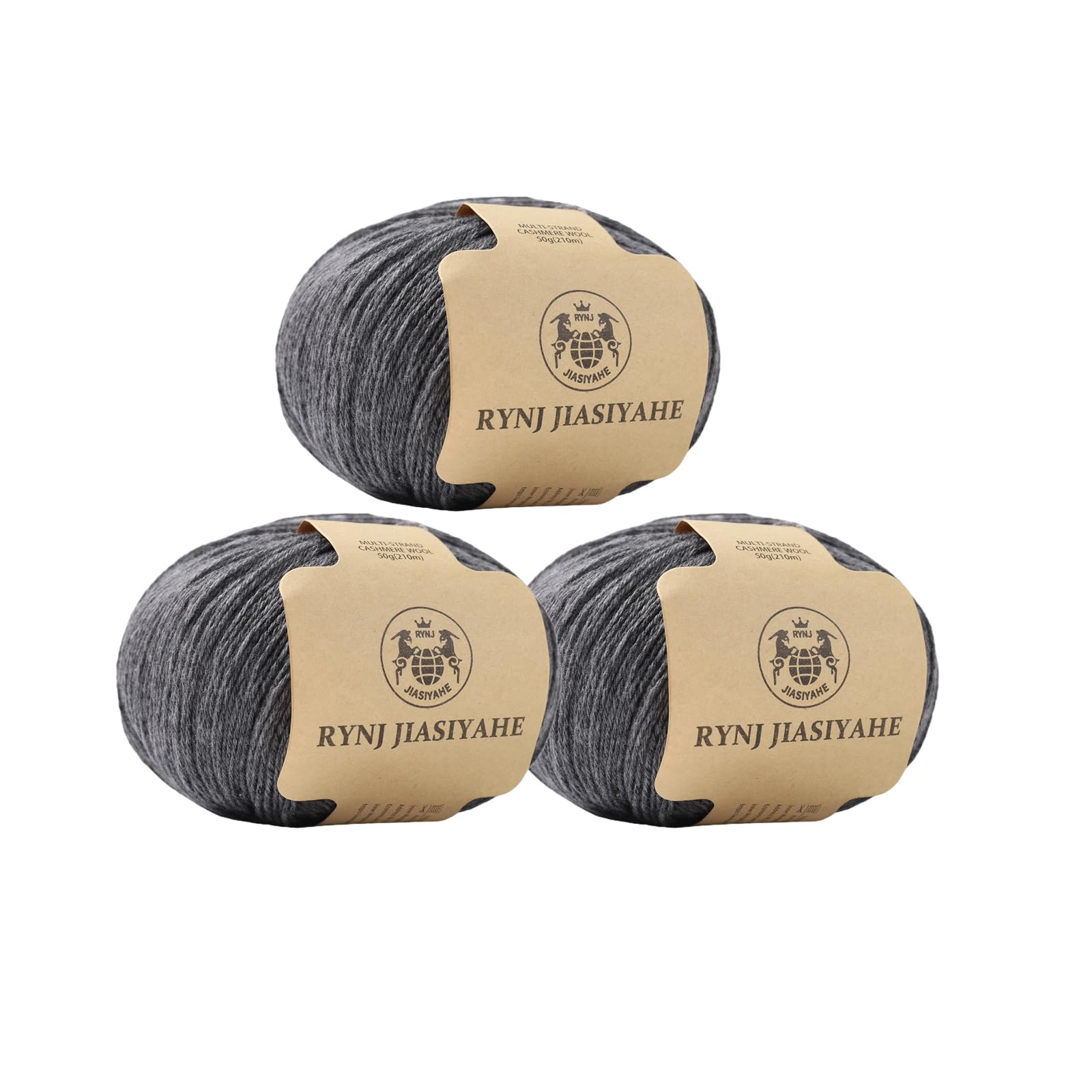 RYNJ JIASIYAHE Wool Yarn Inner Mongolian Cashmere Blend Yarn, Cashmere Yarn for Crocheting, 4-Ply Warm Soft Luxurious Hand Knitting Yarn (grey,3 Packs(150g))