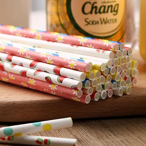 Miniatura 5 de HAKACC 180 popotes de papel para beber, 9 patrones diferentes, pajitas desechables para cumpleaños, bodas, vacaciones, decoraciones de bricolaje
