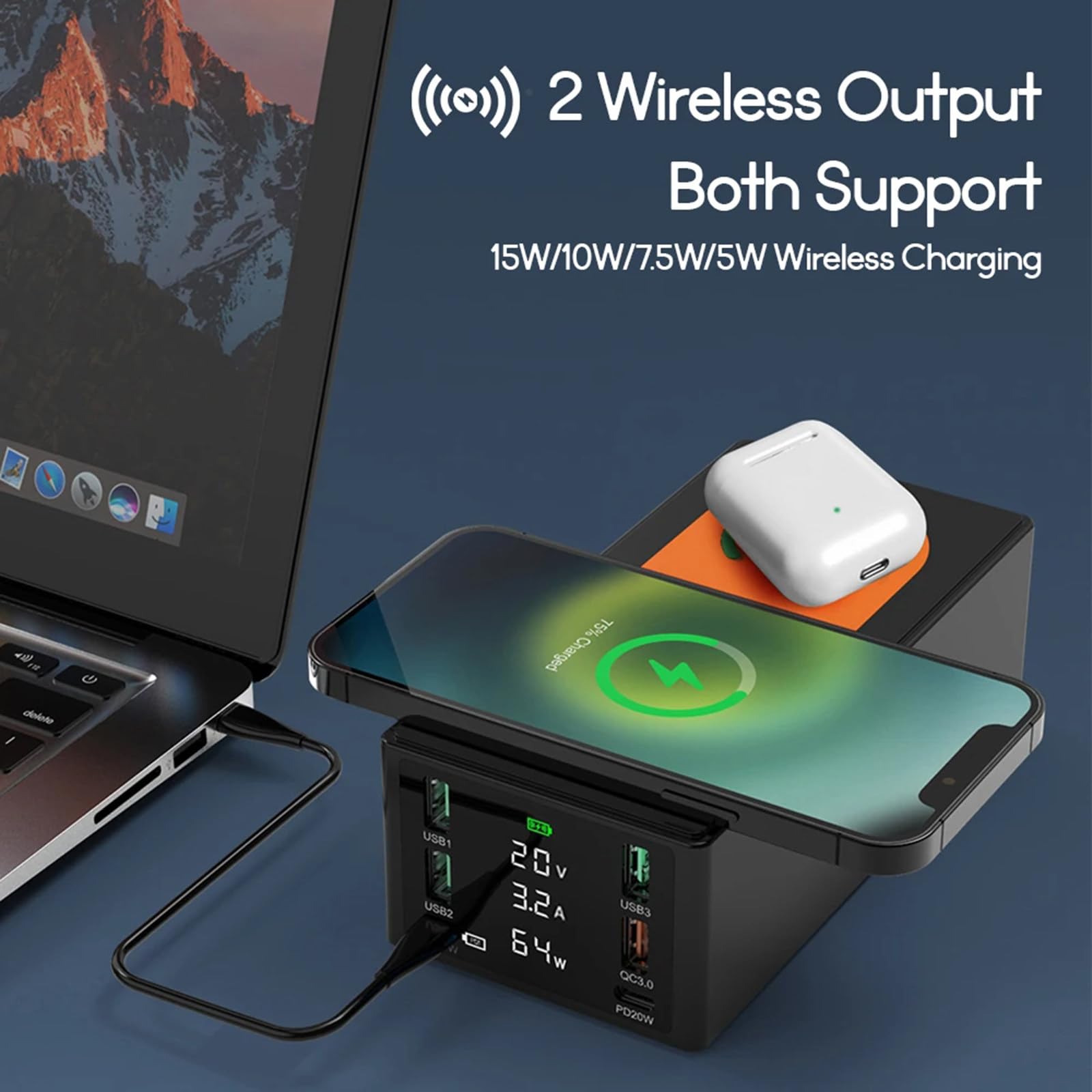 Szybka ładowarka, bezprzewodowa indukcyjna szybka stacja ładowania telefonu komórkowego do telefonów komórkowych, tabletów (Black )