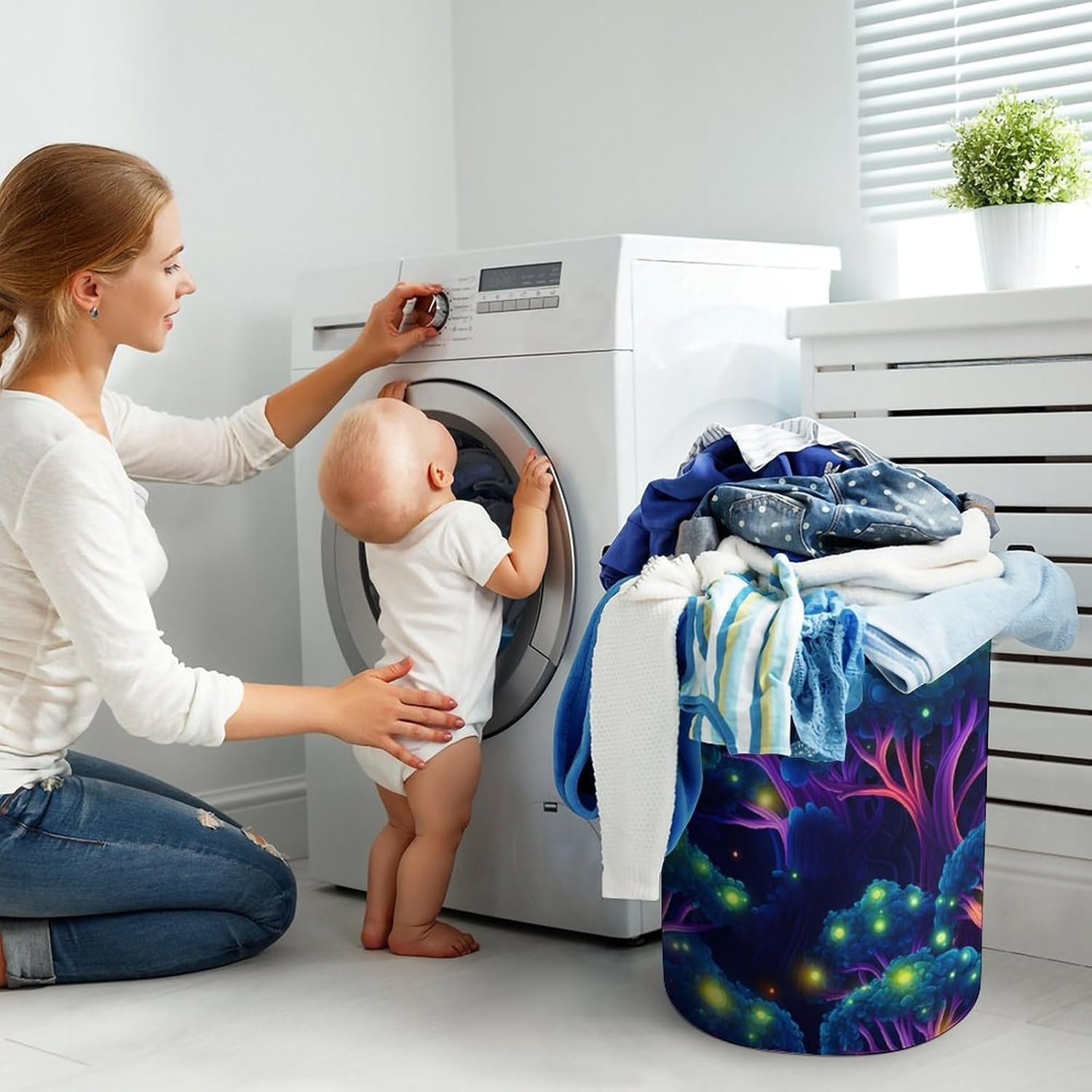 Glowing Broccoli Novelty Collapsible Laundry Baskets Waterproof Clothes Hamper Storage Bins with Handles 13.8"x13.8"x17.3" 17.3"x17.3"x17.3"