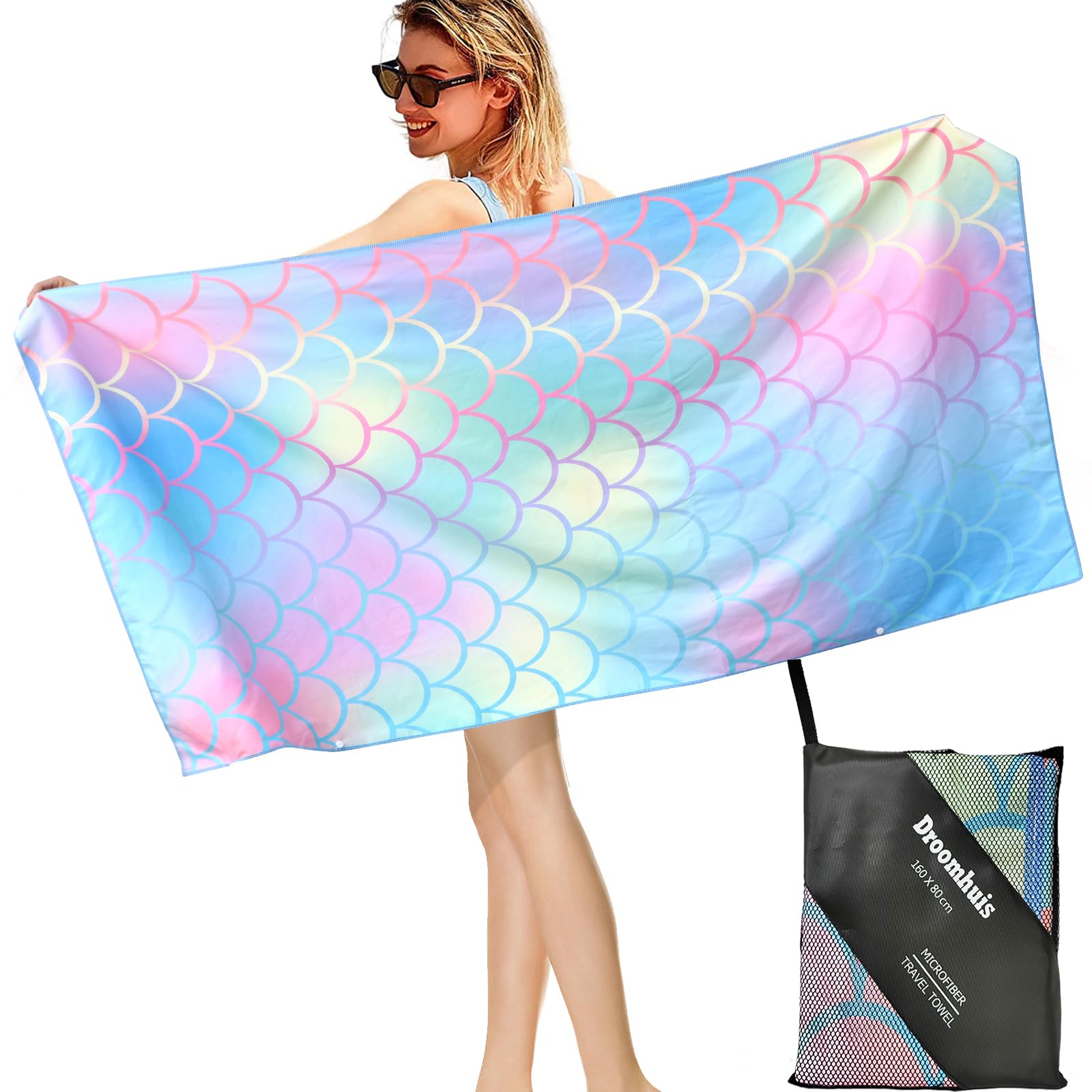 Droomhuis Toalla de Playa Grande de Microfibra-Toalla de Playa Antiarena Ligera, Suave y de Secado Rápido- 160x80cm Toalla Viaje y Toalla Piscina para Viaje, Deporte y Vacaciones en la Playa