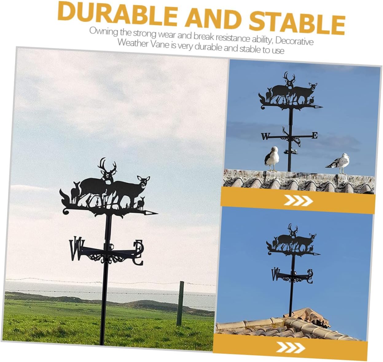 HEMOTON Metal Deer Yard Decor Outdoor Outdoor Wind Direction Indicator with Iron Stake Roof Mount Weather Vane for Lawn and Patio