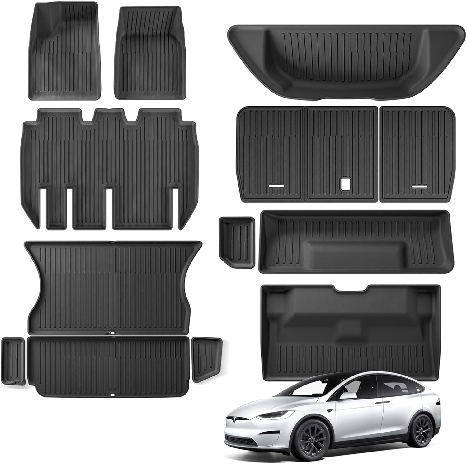 SMABEE 4Pcs Cargo Liner Set for Tesla Model X 5 Seater 2022-2026 (Not fit 6/7 Seater) All Weather Rear Trunk Mat Pads Protector TPE Car Mat Anti-Slip Waterproof Interior Accessories Black