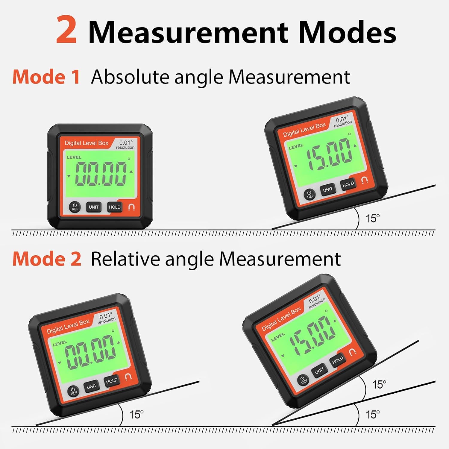 Digital Level Box, ABS Digital Protractor Bevel Box, Portable Digital Angle Gauge, Digital Angle Meter for Woodworking Construction Site (Orange White)