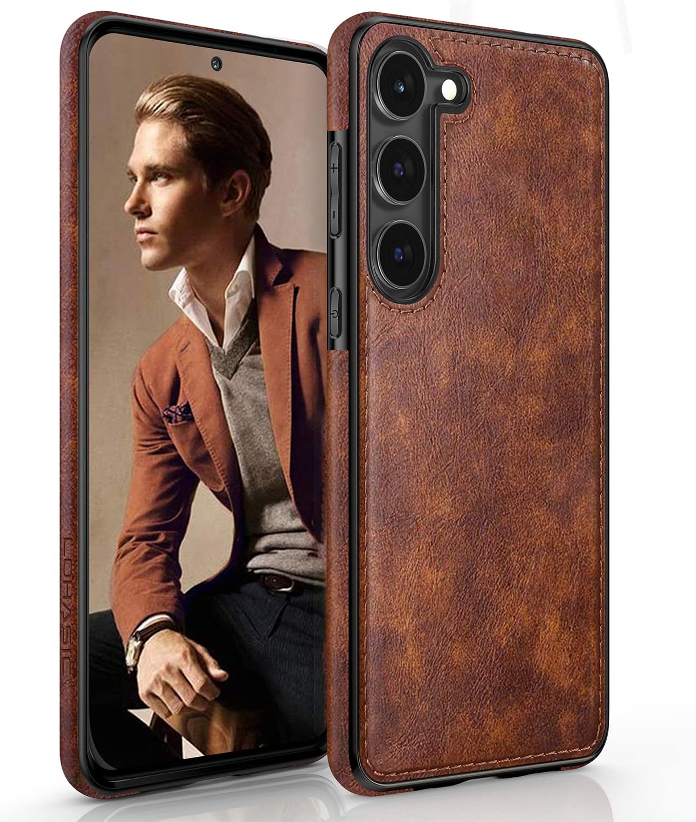 LOHASIC for Galaxy S23 Case 5G, Premium Leather Luxury PU Non-Slip Grip Rugged Bumper Shockproof Full Body Protective Cover Men Women Phone Cases for Samsung Galaxy S23 (2023) 6.1 inch - Brown