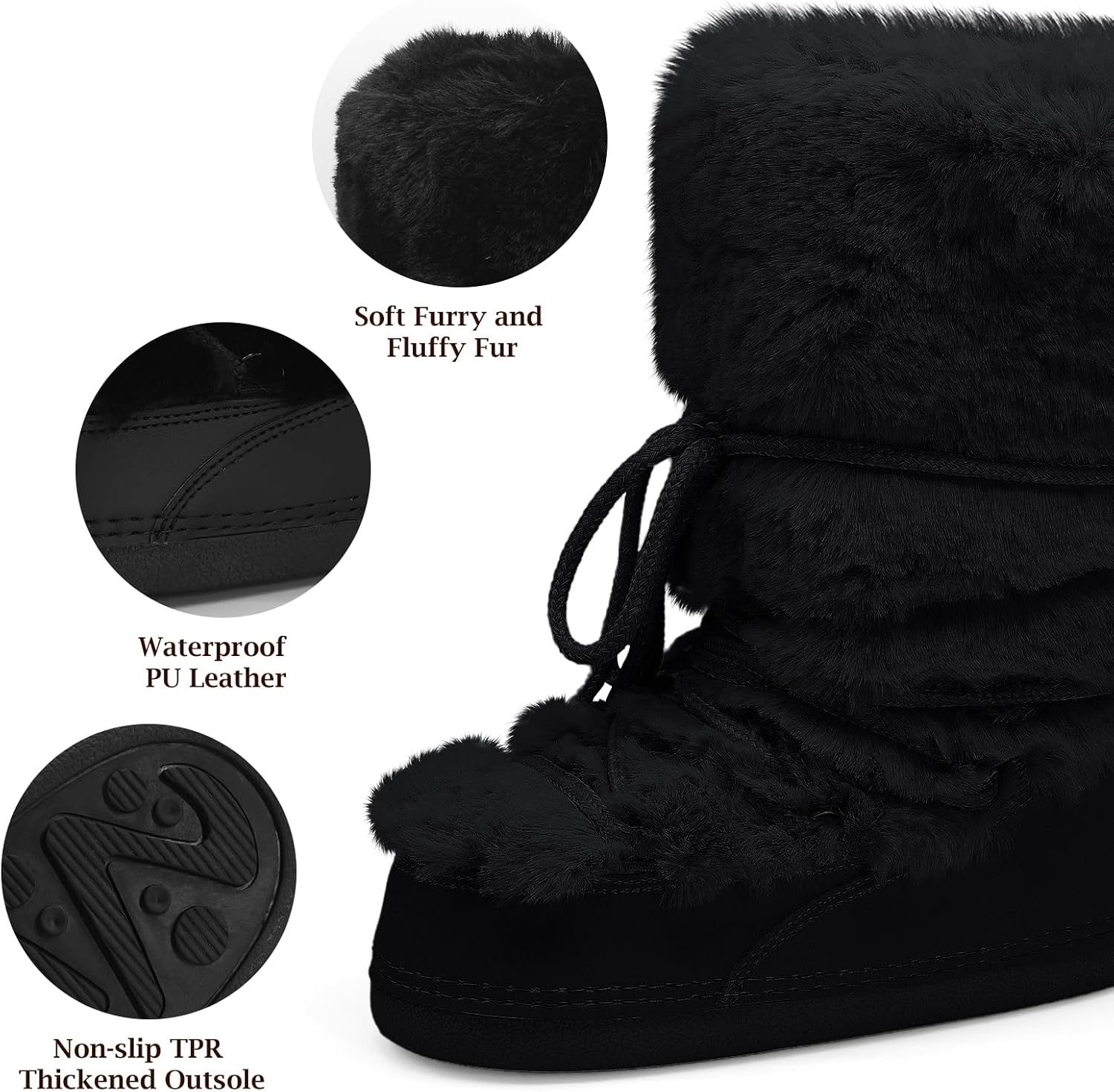 N NATURE'S SOURCE Furry Faux Fur Snow Boots for Women5 | Water Resistant, Fuzzy Fluffy Design, Winter Boots