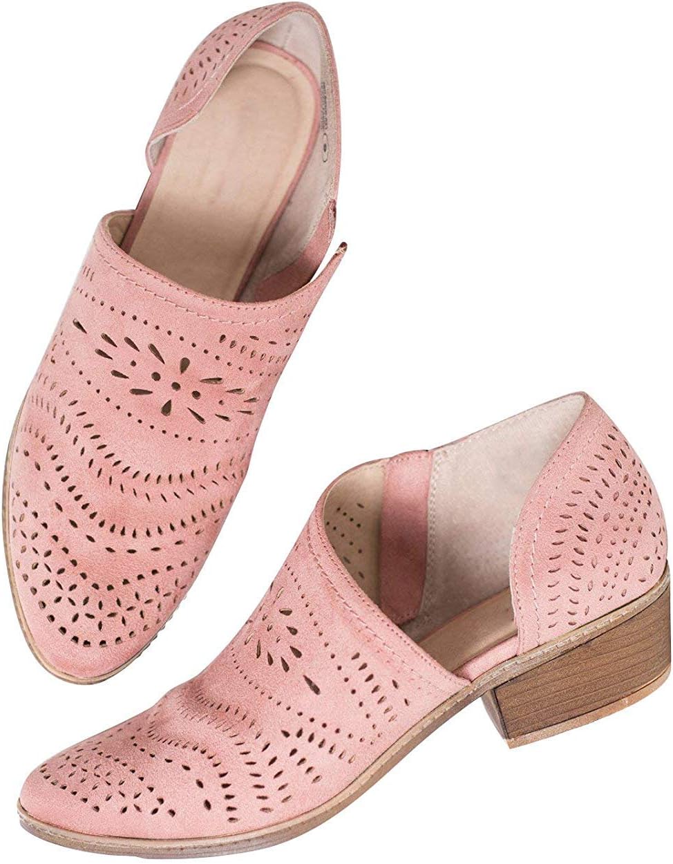 Women's Ankle Boots Hollow-Out Low Heel Cutout Booties Cowboy Shoes