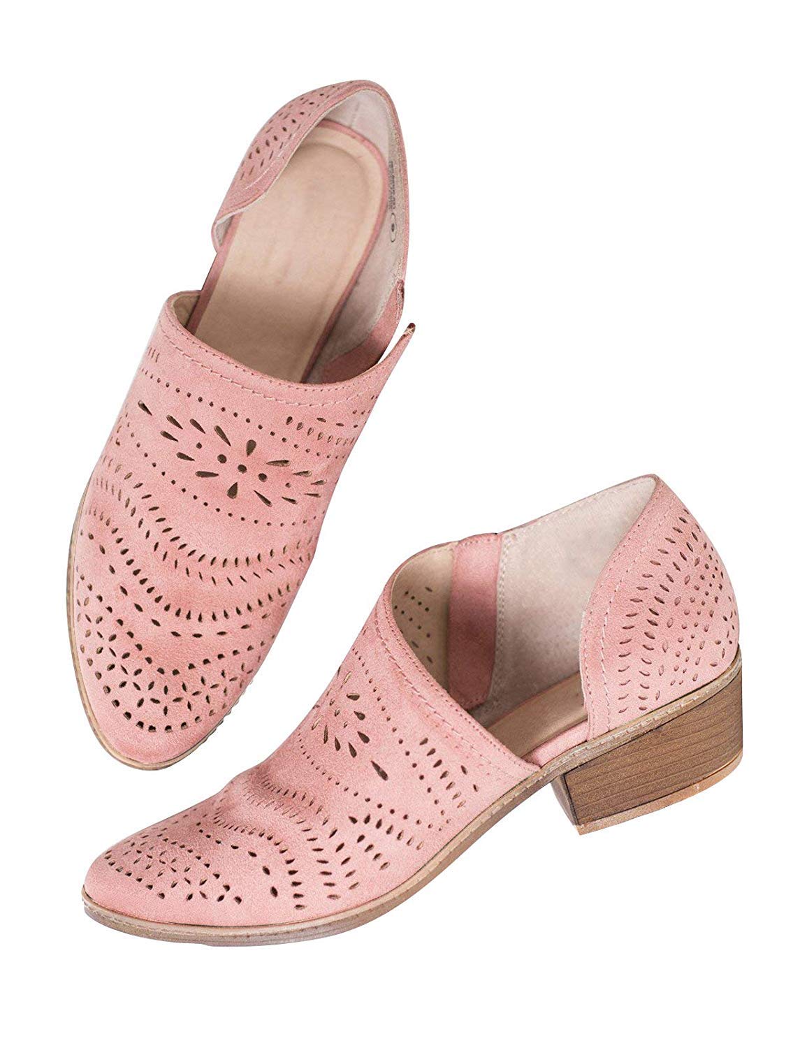 Women's Ankle Boots Hollow-Out Low Heel Cutout Booties Cowboy Shoes