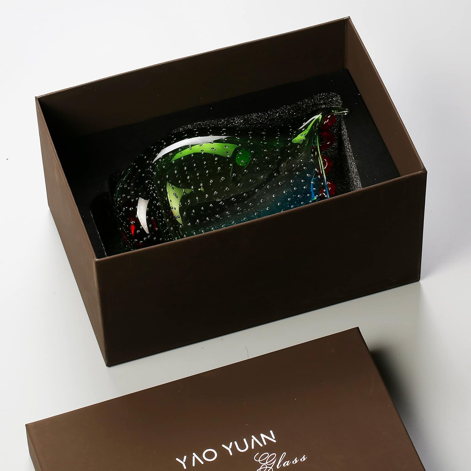 Yao Yuan Hand Blown Art Glass Vase with face Art,Murano Glass Style,Multi-Colored