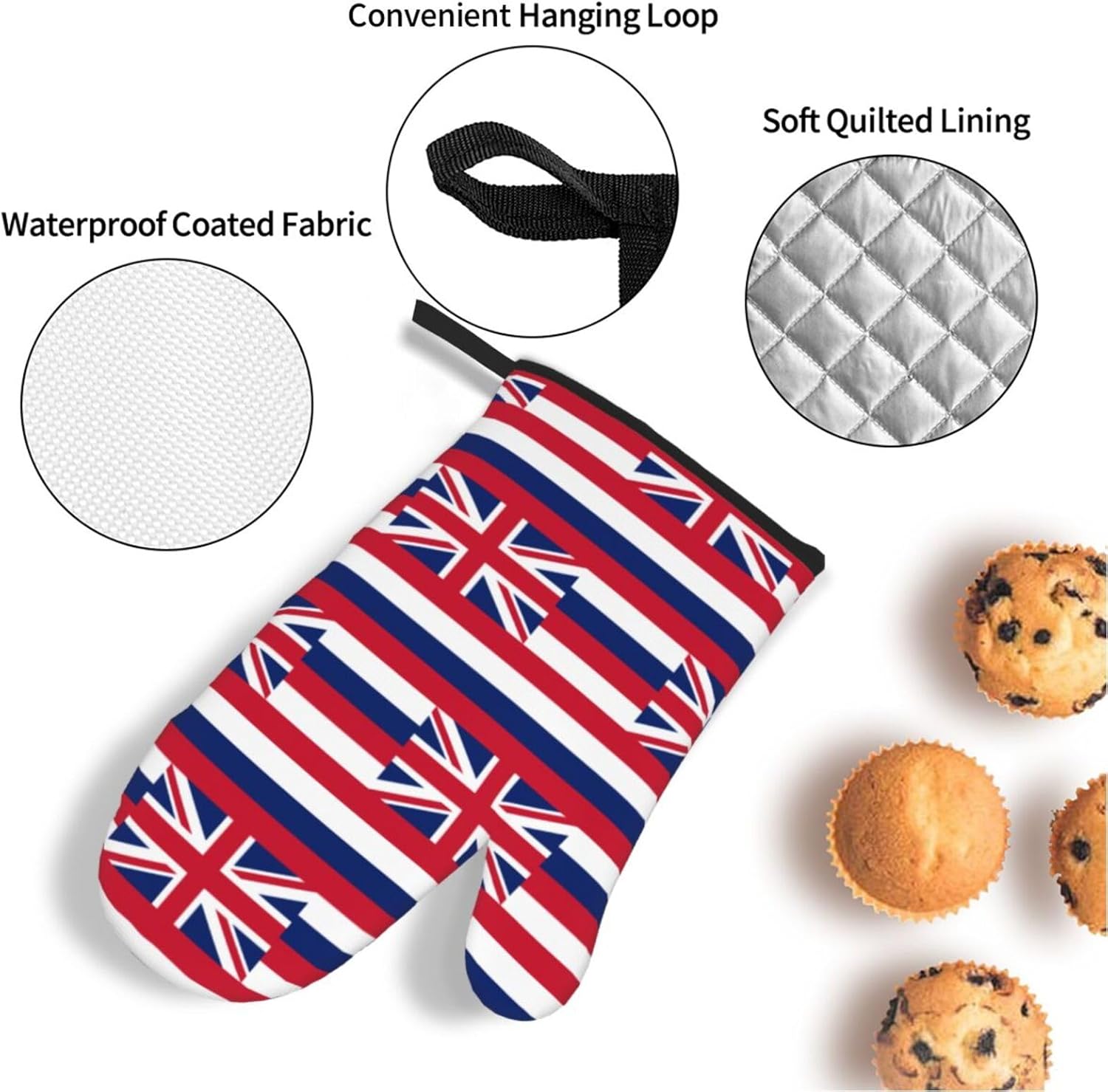 Hawaii Flag Oven gloves and heat-resistant mat 4-piece set. Suitable for grilling, microwave oven frying, and baking