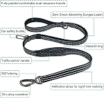 Dog Leash Heavy Duty, 4ft-6ft Bungee Leash with 2 Padded Handles and Collar, Strong Tactical Lead Car Seat Belt for Large Dogs, Reflective Dog Leashes for Walking Training Running (Black)